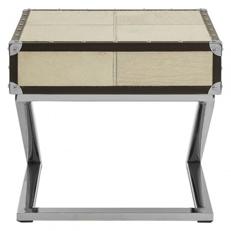 Mango Natural Wood and Leather Case Side Table