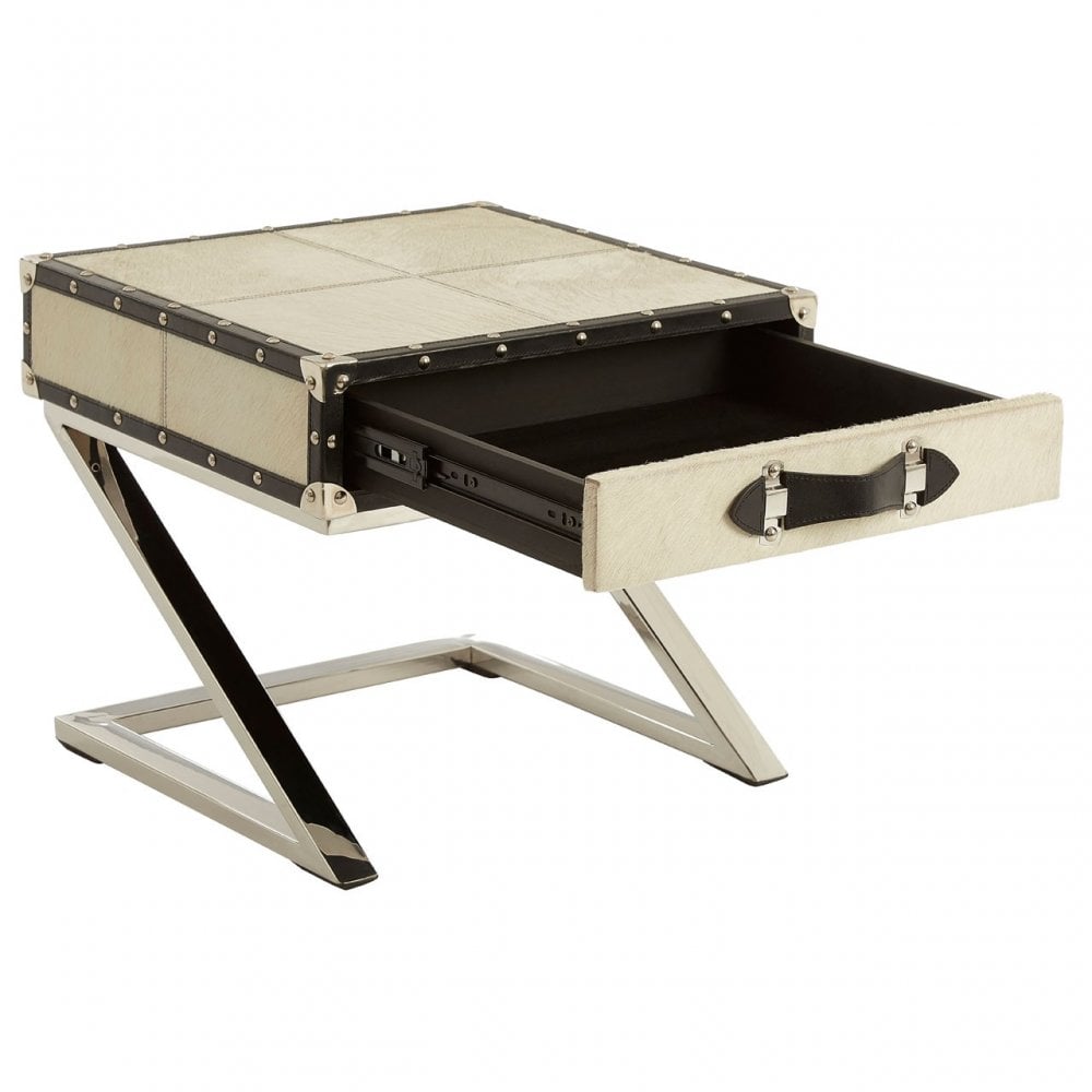 Mango Natural Wood and Leather Case Side Table
