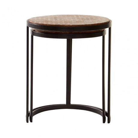 Halle Chevron Side Tables, Iron, Powder Coated Wood, Natural