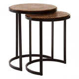 Halle Chevron Side Tables, Iron, Powder Coated Wood, Natural