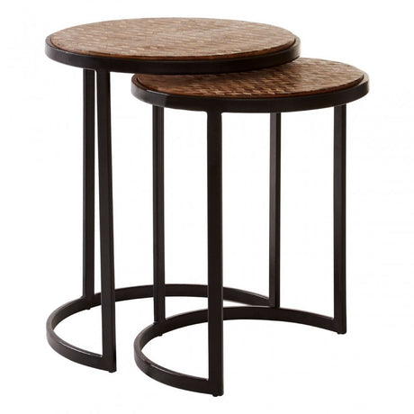 Halle Chevron Side Tables, Iron, Powder Coated Wood, Natural
