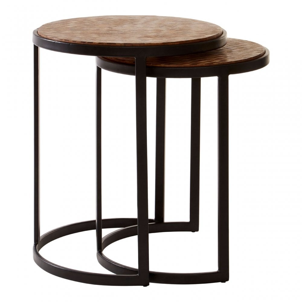 Halle Chevron Side Tables, Iron, Powder Coated Wood, Natural
