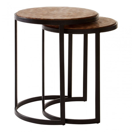 Halle Chevron Side Tables, Iron, Powder Coated Wood, Natural