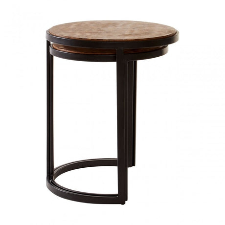 Halle Chevron Side Tables, Iron, Powder Coated Wood, Natural