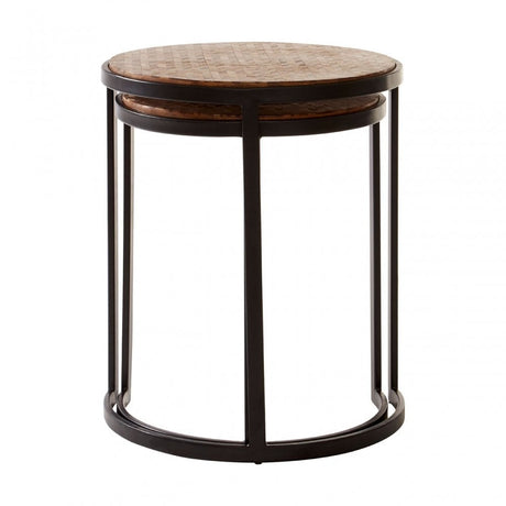 Halle Chevron Side Tables, Iron, Powder Coated Wood, Natural