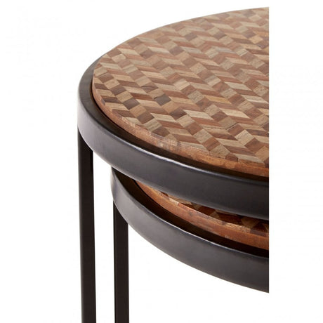 Halle Chevron Side Tables, Iron, Powder Coated Wood, Natural