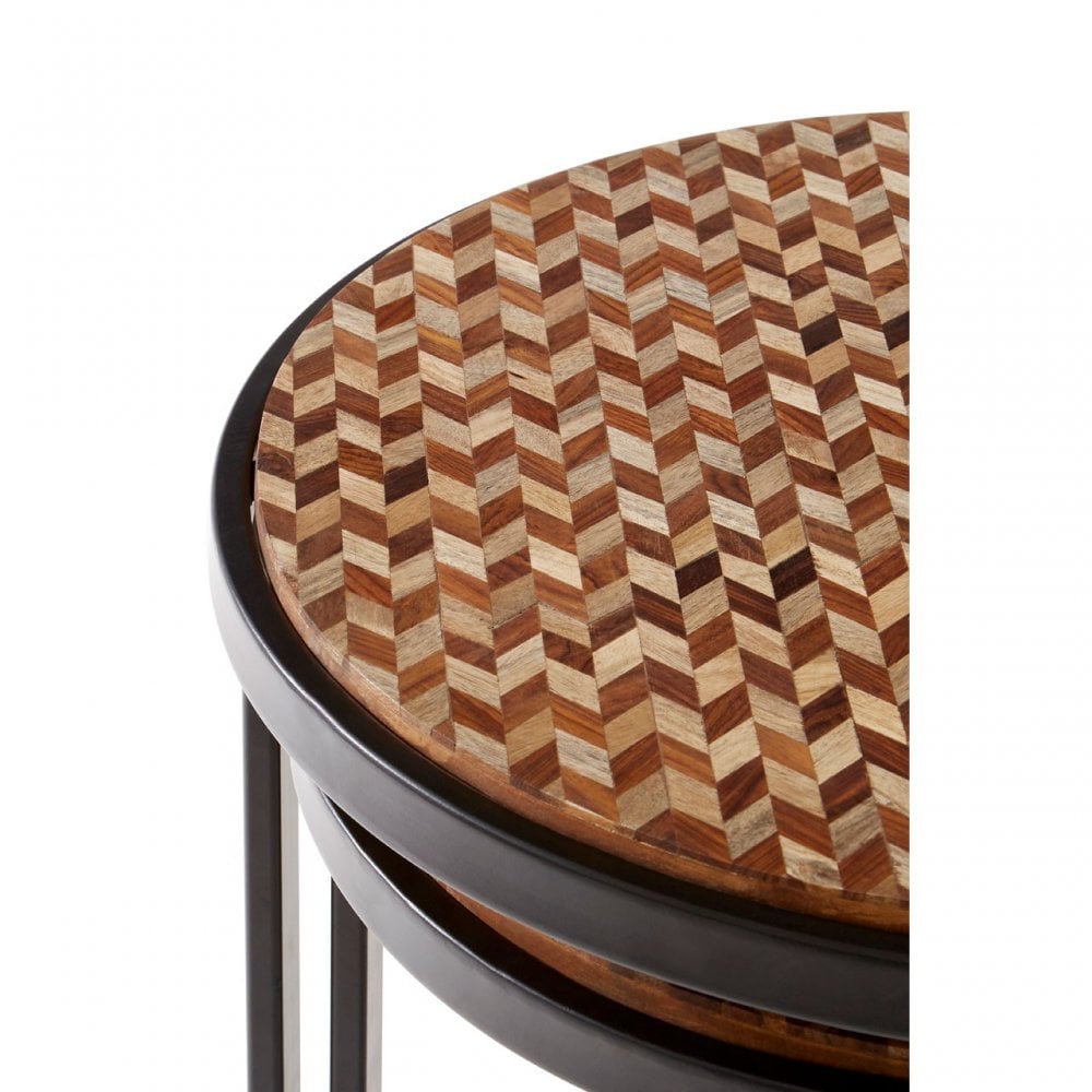 Halle Chevron Side Tables, Iron, Powder Coated Wood, Natural