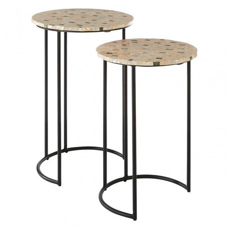 Halle Mother of Pearl Side Tables, Iron, Mother of Pearl