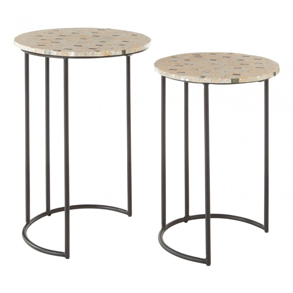Halle Mother of Pearl Side Tables, Iron, Mother of Pearl