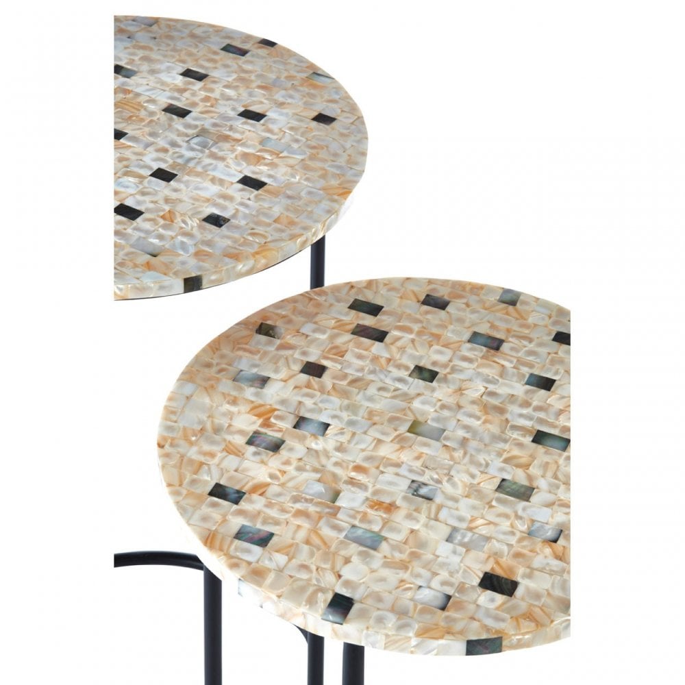 Halle Mother of Pearl Side Tables, Iron, Mother of Pearl