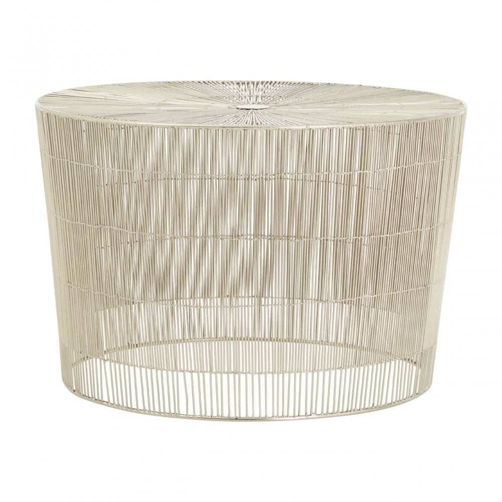Hamish Cage-Shaped Small Round Table, Iron, Silver