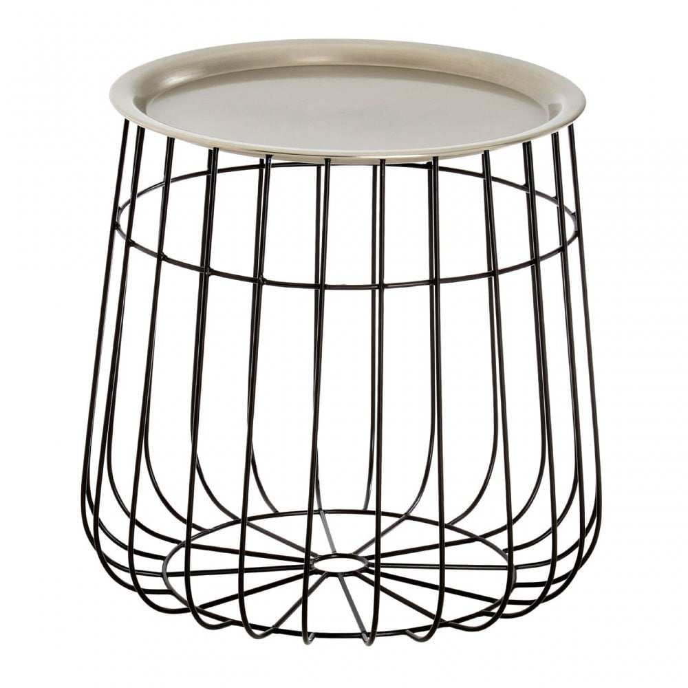Templar Silver / Black Wire Detail Side Table, Iron, Silver