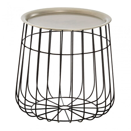 Templar Silver / Black Wire Detail Side Table, Iron, Silver