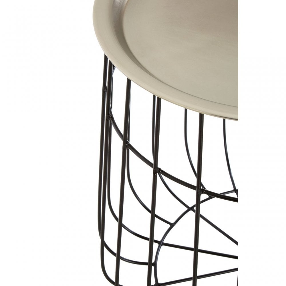 Templar Silver / Black Wire Detail Side Table, Iron, Silver