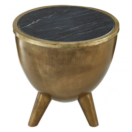 Crest Table Black Marble Top Table, Iron, Marble, Brass