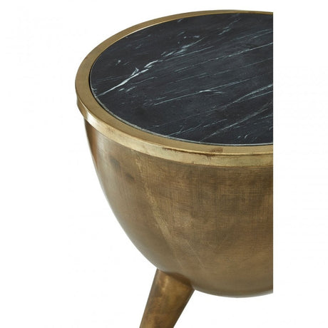 Crest Table Black Marble Top Table, Iron, Marble, Brass