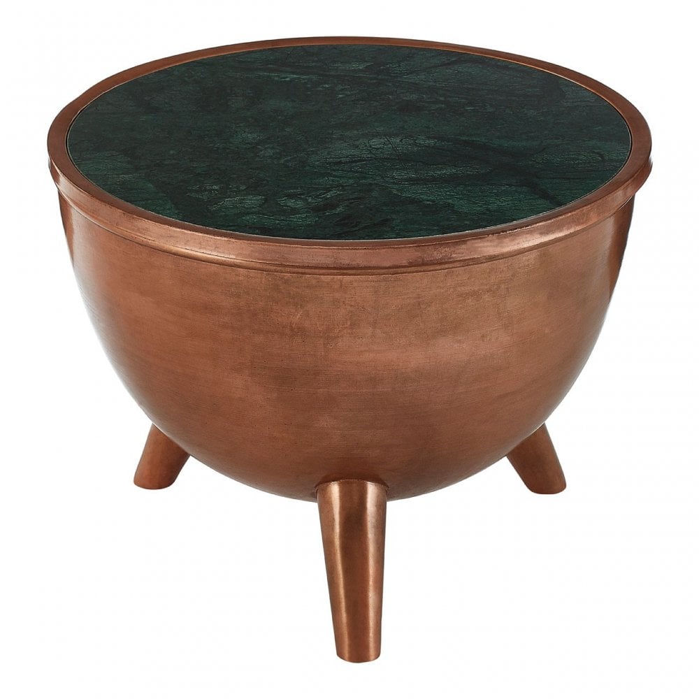 Crest Green Marble Top Table, Iron, Marble, Copper
