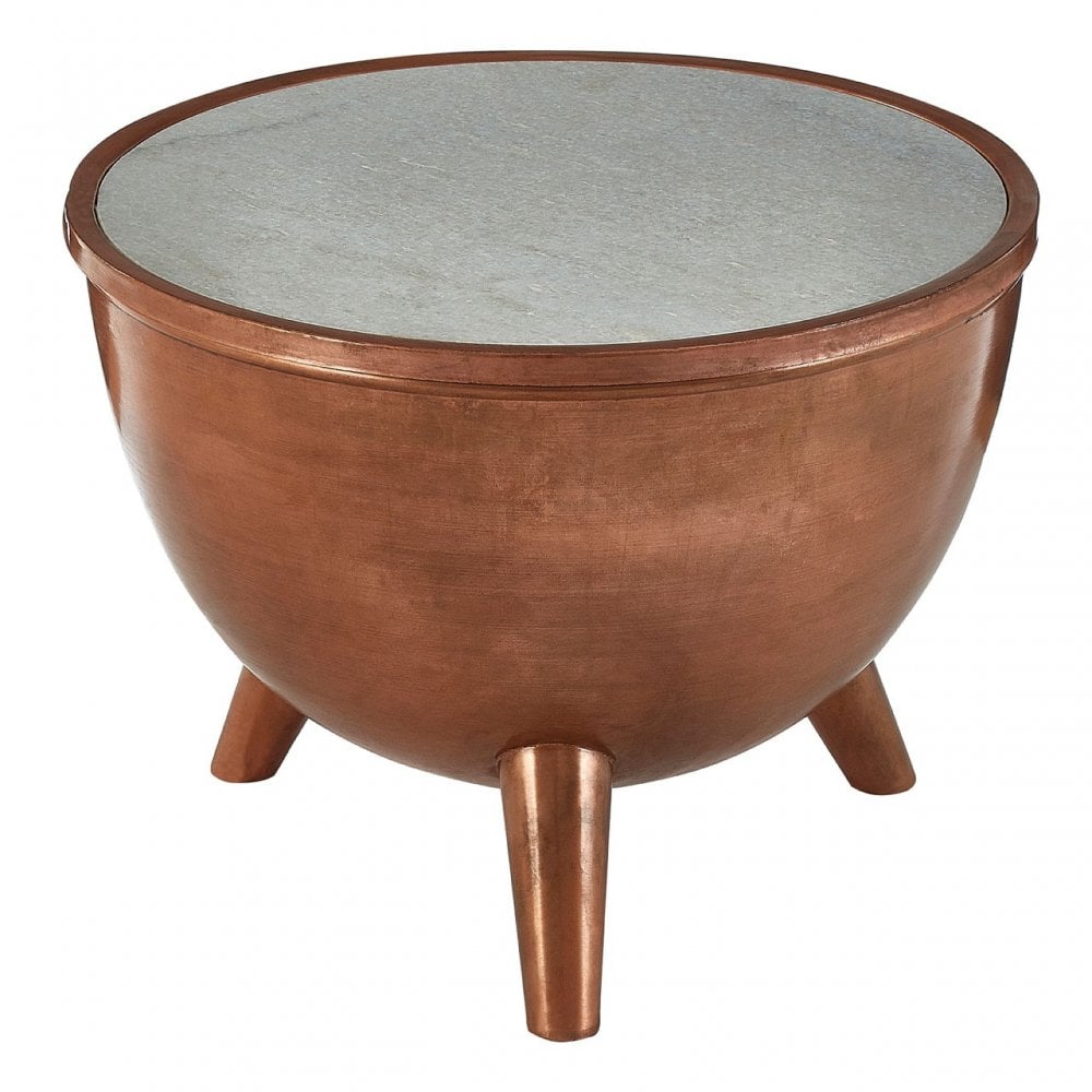 Crest Copper Finish White Marble Top Table, Iron, Marble, Copper