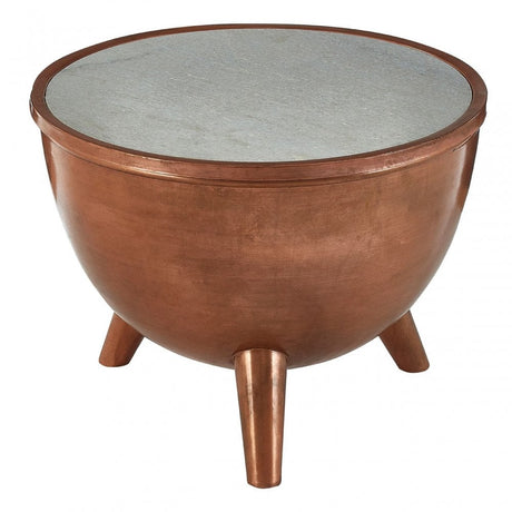 Crest Copper Finish White Marble Top Table, Iron, Marble, Copper