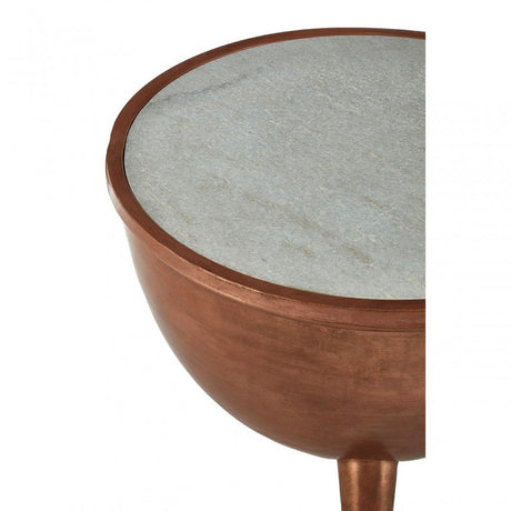 Crest Copper Finish White Marble Top Table, Iron, Marble, Copper