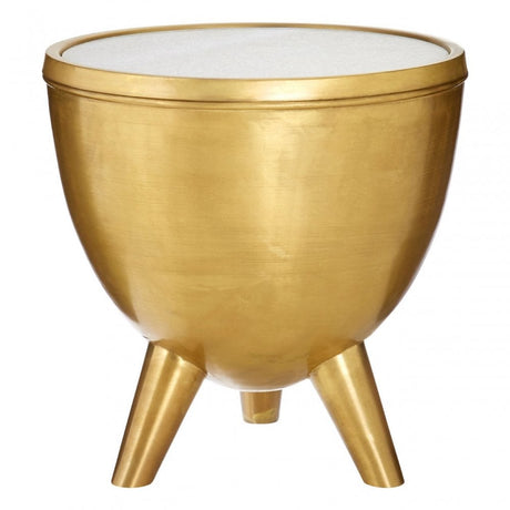 Crest Brass Finish White Marble Top Table, Iron, Marble, Brass