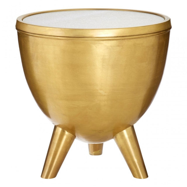 Crest Brass Finish White Marble Top Table, Iron, Marble, Brass