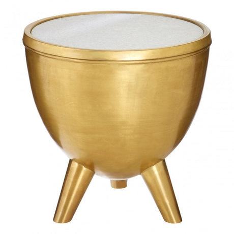 Crest Brass Finish White Marble Top Table, Iron, Marble, Brass