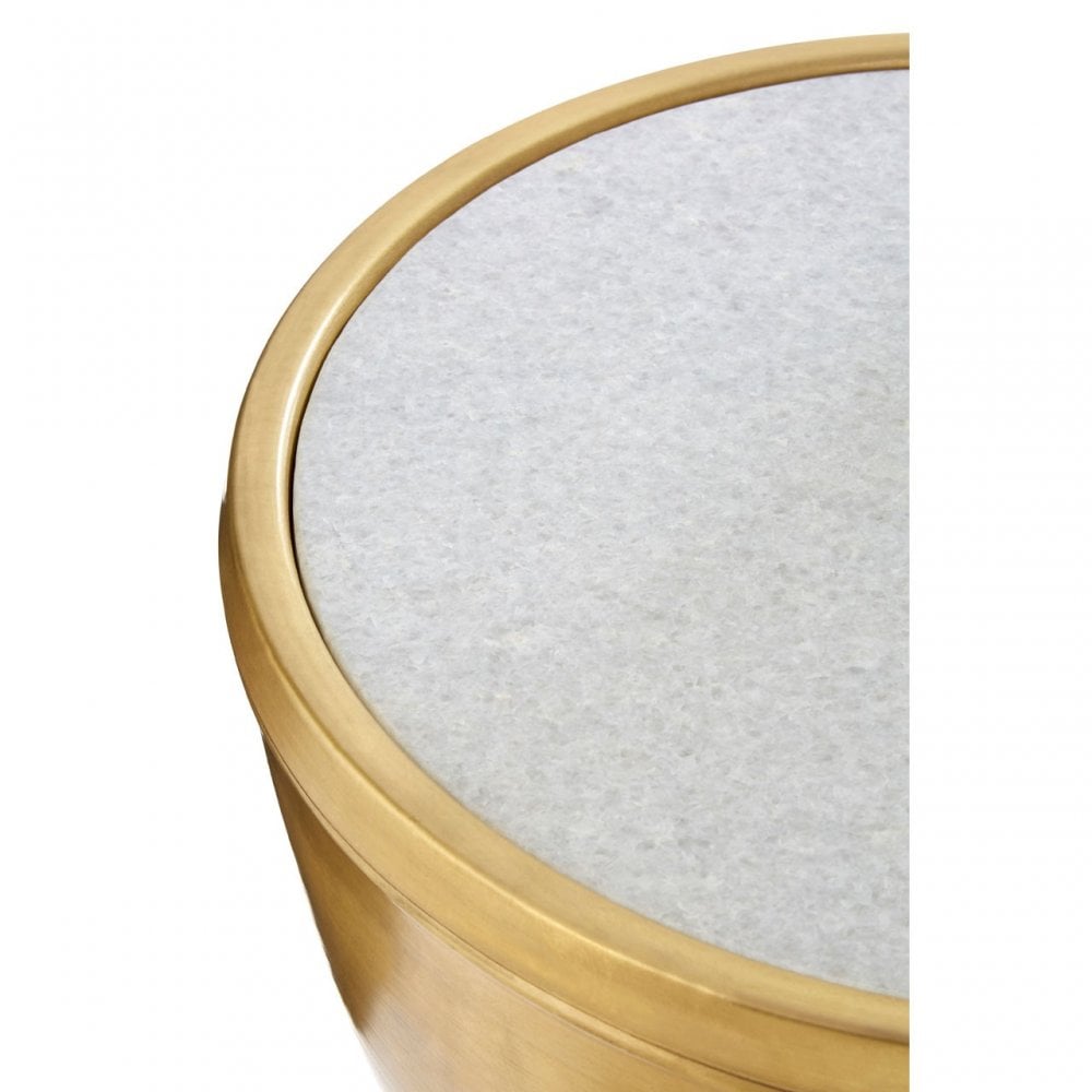 Crest Brass Finish White Marble Top Table, Iron, Marble, Brass