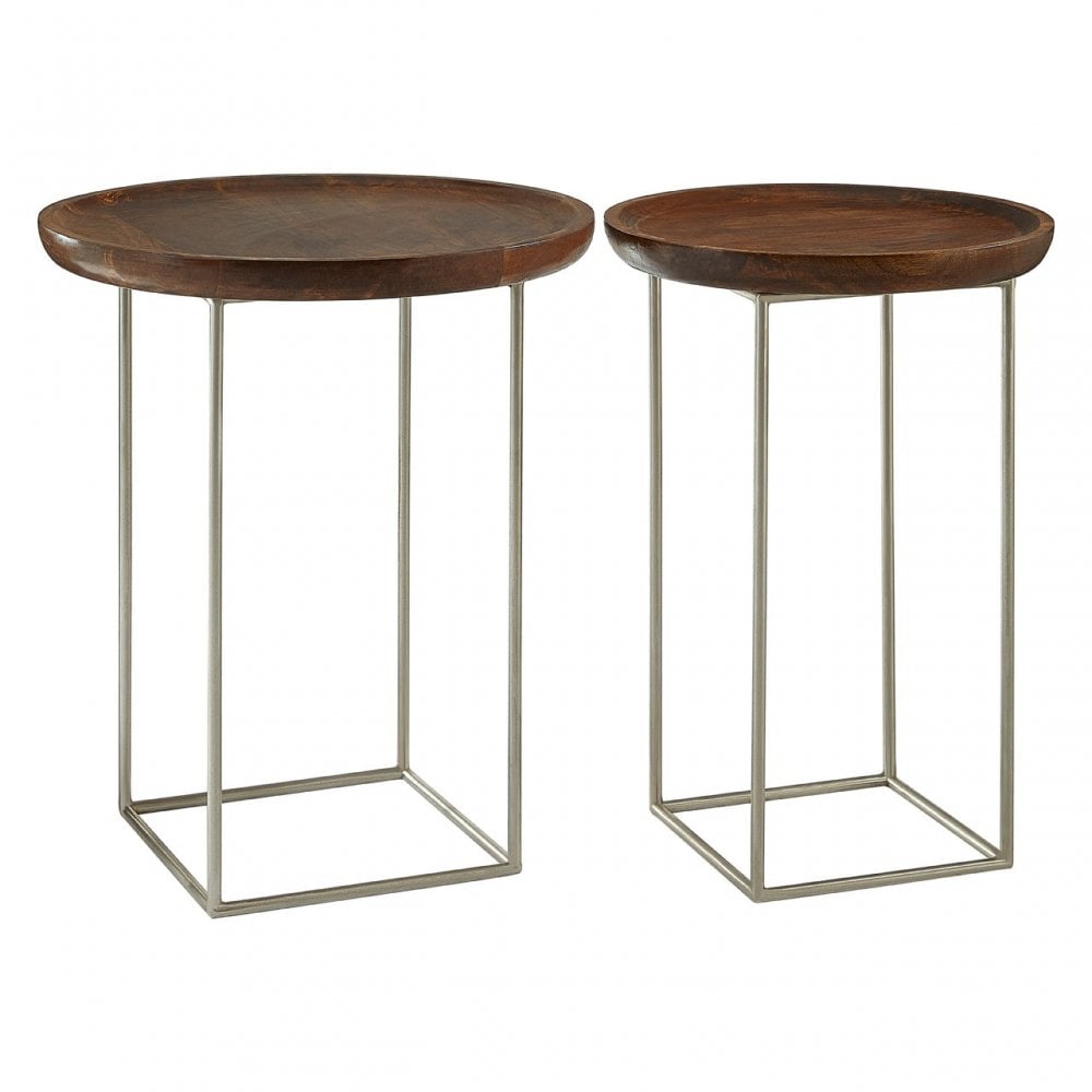 Crest Silver Iron / Wood Tops Side Tables, Iron, Wood, Silver
