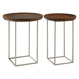 Crest Silver Iron / Wood Tops Side Tables, Iron, Wood, Silver