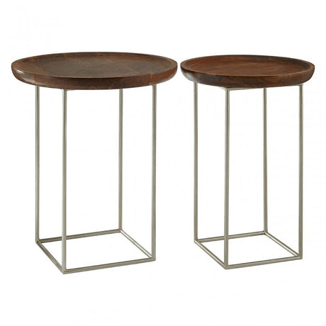 Crest Silver Iron / Wood Tops Side Tables, Iron, Wood, Silver