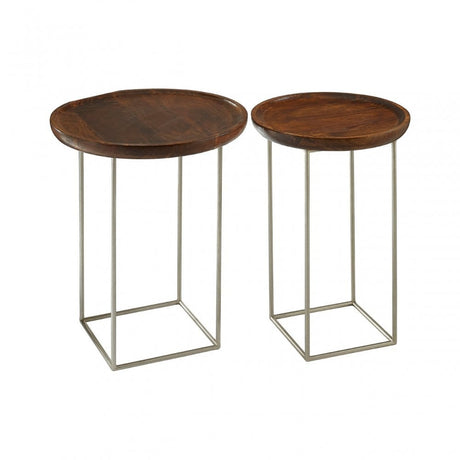Crest Silver Iron / Wood Tops Side Tables, Iron, Wood, Silver