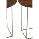 Crest Silver Iron / Wood Tops Side Tables, Iron, Wood, Silver