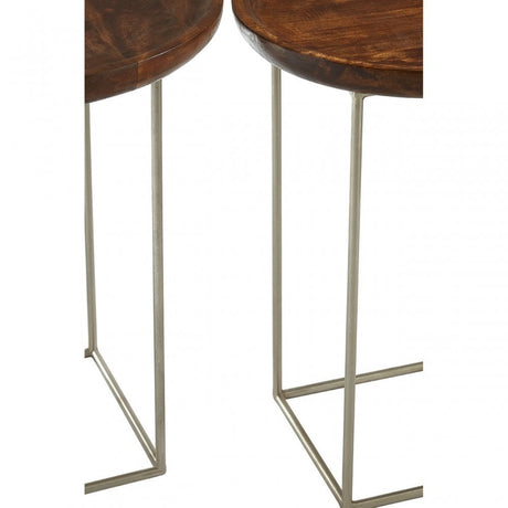 Crest Silver Iron / Wood Tops Side Tables, Iron, Wood, Silver