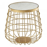 Vanor White Marble Top Side Table, Brass, Iron, Marble, Brass