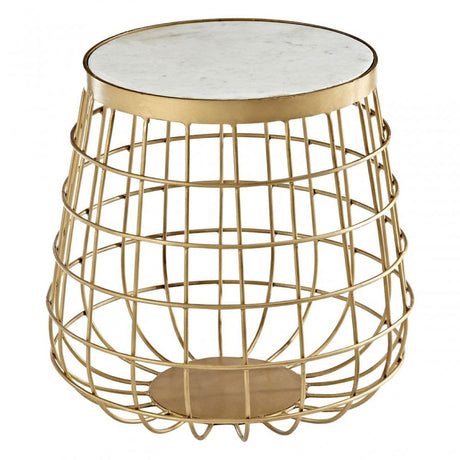 Vanor White Marble Top Side Table, Brass, Iron, Marble, Brass