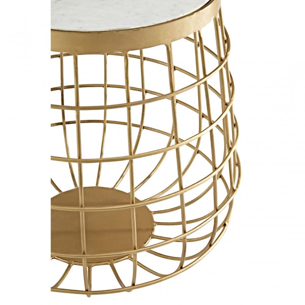 Vanor White Marble Top Side Table, Brass, Iron, Marble, Brass