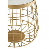 Vanor White Marble Top Side Table, Brass, Iron, Marble, Brass