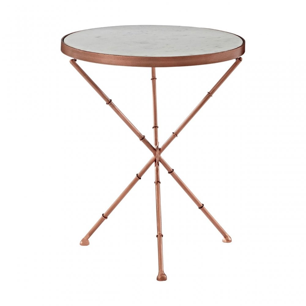 Vanor Cross Leg Table, Copper, Iron, Marble, White