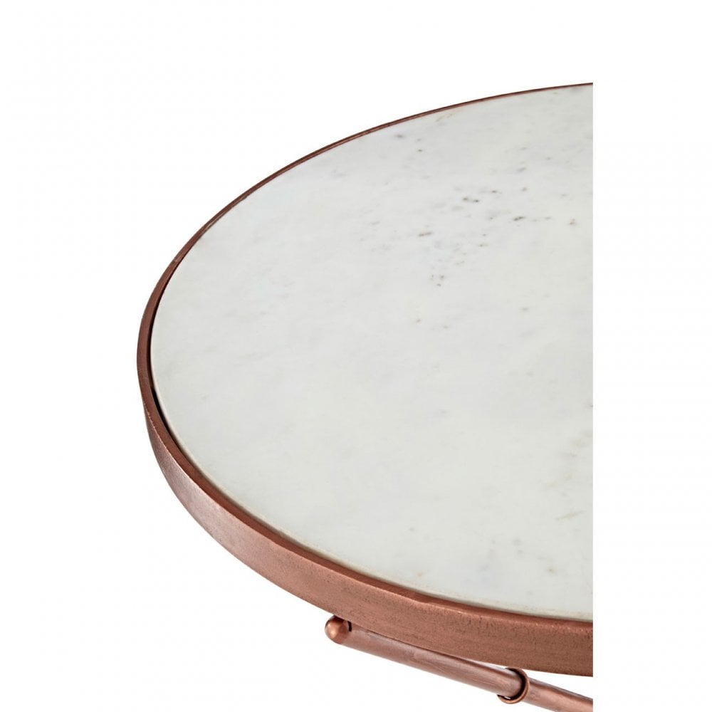 Vanor Cross Leg Table, Copper, Iron, Marble, White