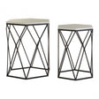 Calias White Marble / Black Steel Side Tables, Marble, Steel, Black