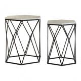 Calias White Marble / Black Steel Side Tables, Marble, Steel, Black
