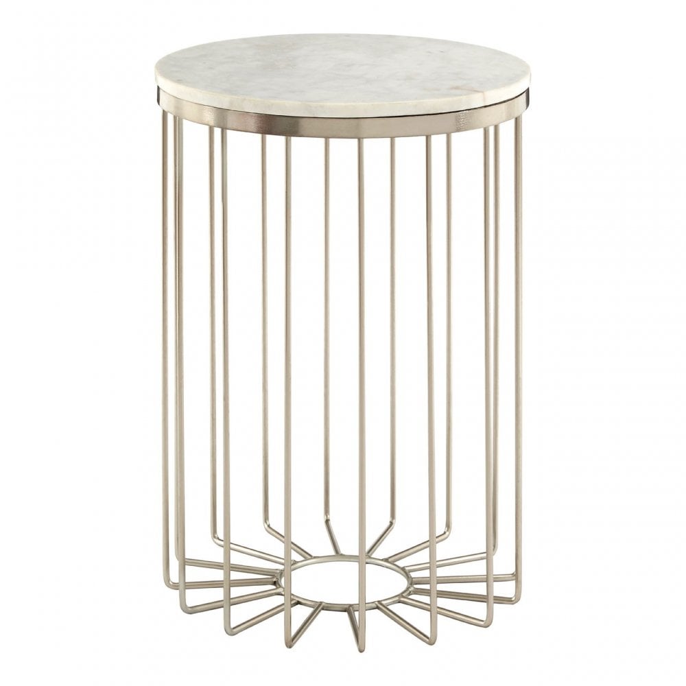 Hamish White Marble Cage Design Iron Table, Marble, Iron, White