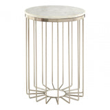Hamish White Marble Cage Design Iron Table, Marble, Iron, White