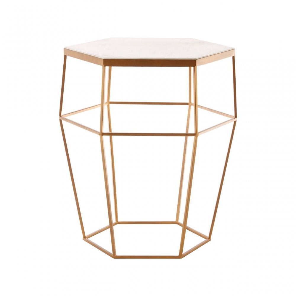 Gianna Hexagonal Marble Top Side Table, Marble, Iron, Natural