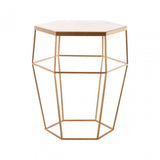 Gianna Hexagonal Marble Top Side Table, Marble, Iron, Natural
