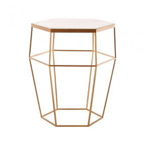 Gianna Hexagonal Marble Top Side Table, Marble, Iron, Natural