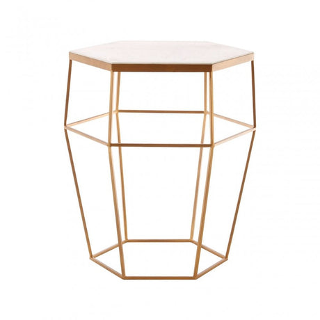 Gianna Hexagonal Marble Top Side Table, Marble, Iron, Natural