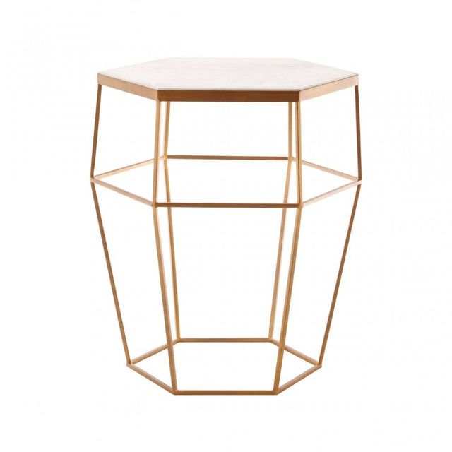 Gianna Hexagonal Marble Top Side Table, Marble, Iron, Natural