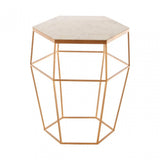 Gianna Hexagonal Marble Top Side Table, Marble, Iron, Natural